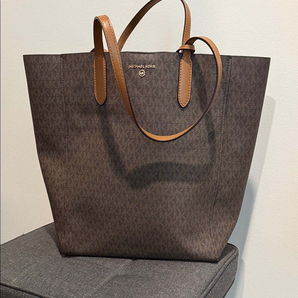 Michael Kors Dark Brown Tote with Tan Handles